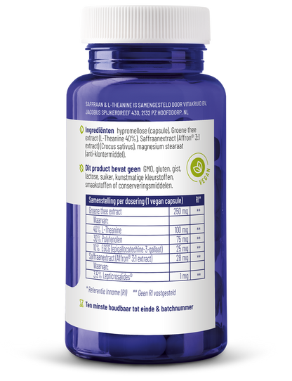 Vitakruid Saffraan 28mg (Affron) & L-Theanine 90 Vegetarische capsules