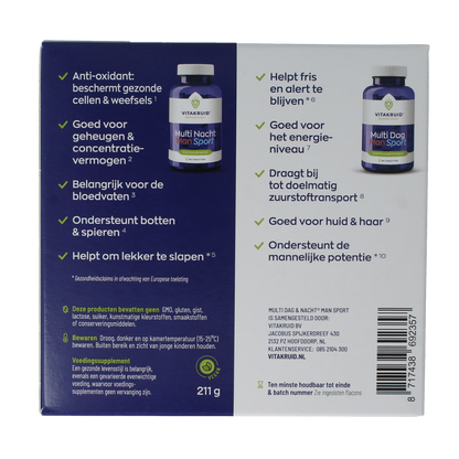 Vitakruid Multi Dag & Nacht Man Sport 100% Vegan 2 x 90 180.00 Tabletten