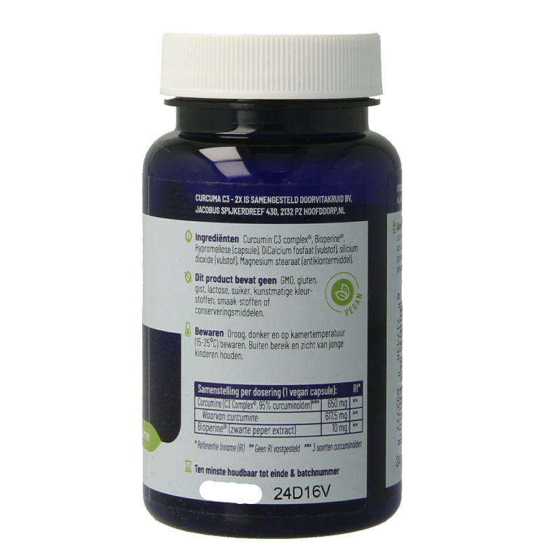 Vitakruid Curcuma C3-2X (95%  curcuminoiden) met Bioperine 30 Vegetarische capsules