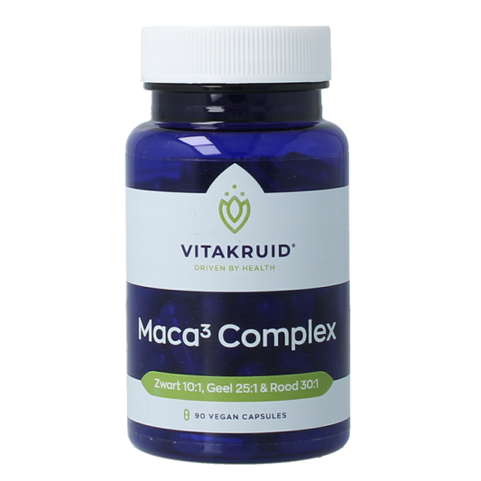 Vitakruid Maca3 complex zwart 10:1, geel 25:1 & rood 30:1 90.00 Vegetarische capsules