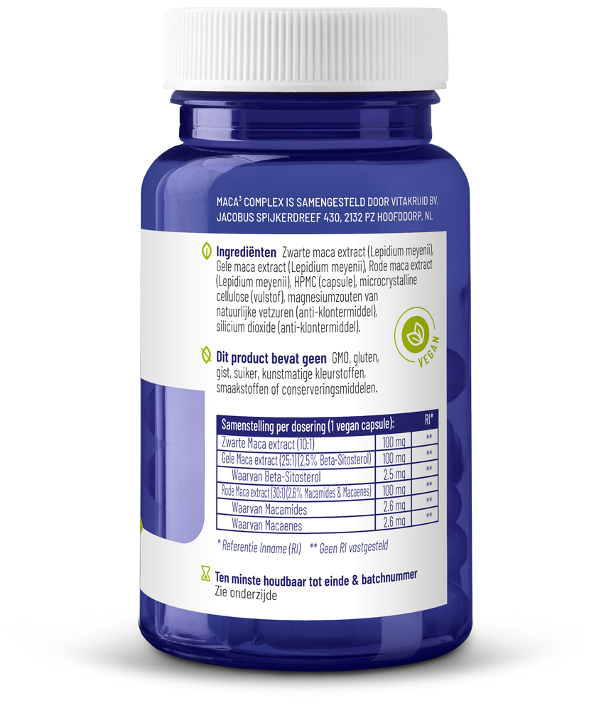 Vitakruid Maca complex zwart/geel/rood 90 Vegetarische capsules