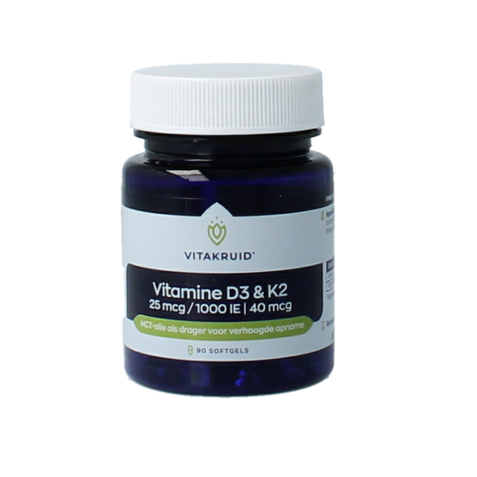 Vitakruid Vitamine D3 & K2 in MCT-olie voor verhoogde opname 90 Softgels