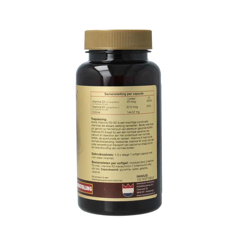 Artelle Vitamine D3 25mcg + K2 37,5 mcg MK-7 100 Softgels