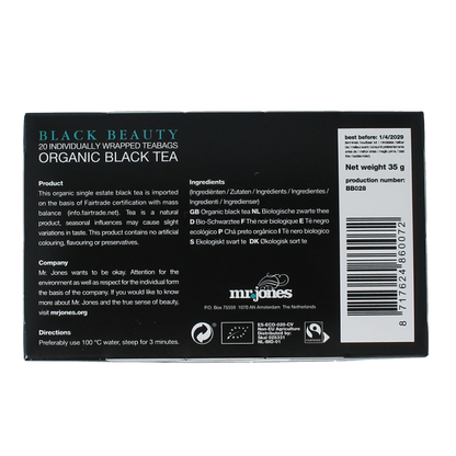 Mr. Jones Black beauty zwarte thee bio 20.00 Zakjes