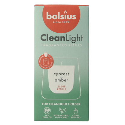 Bolsius Clean Light navulling cypress / Amber 2 Stuks