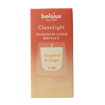 Bolsius Clean Light navulling 2 pack Grapefruit / Ginger 212 Gram