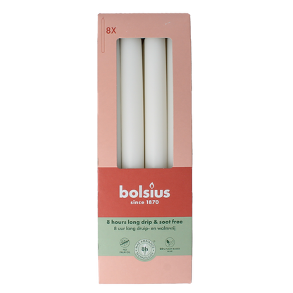 Bolsius Dinerkaarsen 230/20 cloudy white 8.00 Stuks