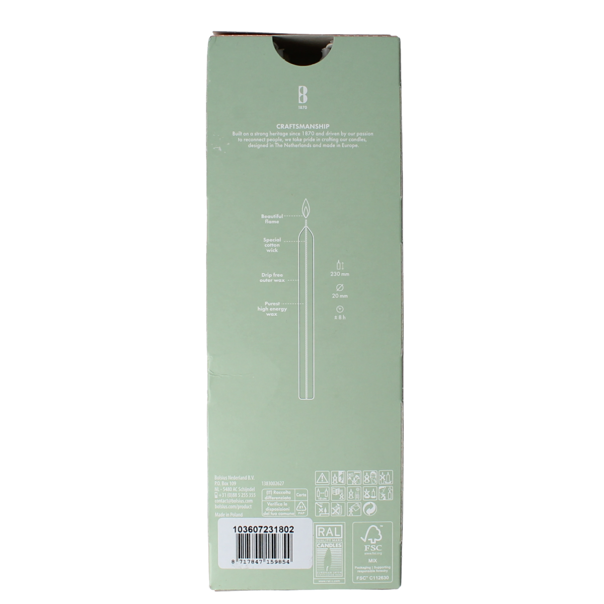 Bolsius Dinerkaarsen 230/20 cloudy white 8.00 Stuks