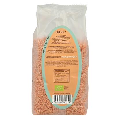 Greenage Rode linzen bio 500 Gram
