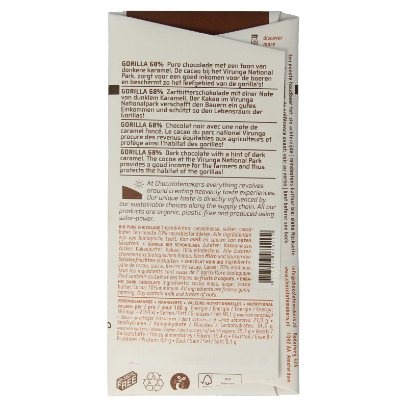 Chocolatemakers Gorilla bar 68% puur bio 80 Gram