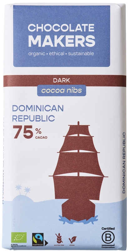 Chocolatemakers Reep tres hombres 75% puur met cacaonibs bio 80.00 Gram