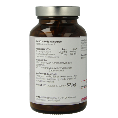 Hanoju Rode wijn extract 250mg 150 Vegetarische capsules