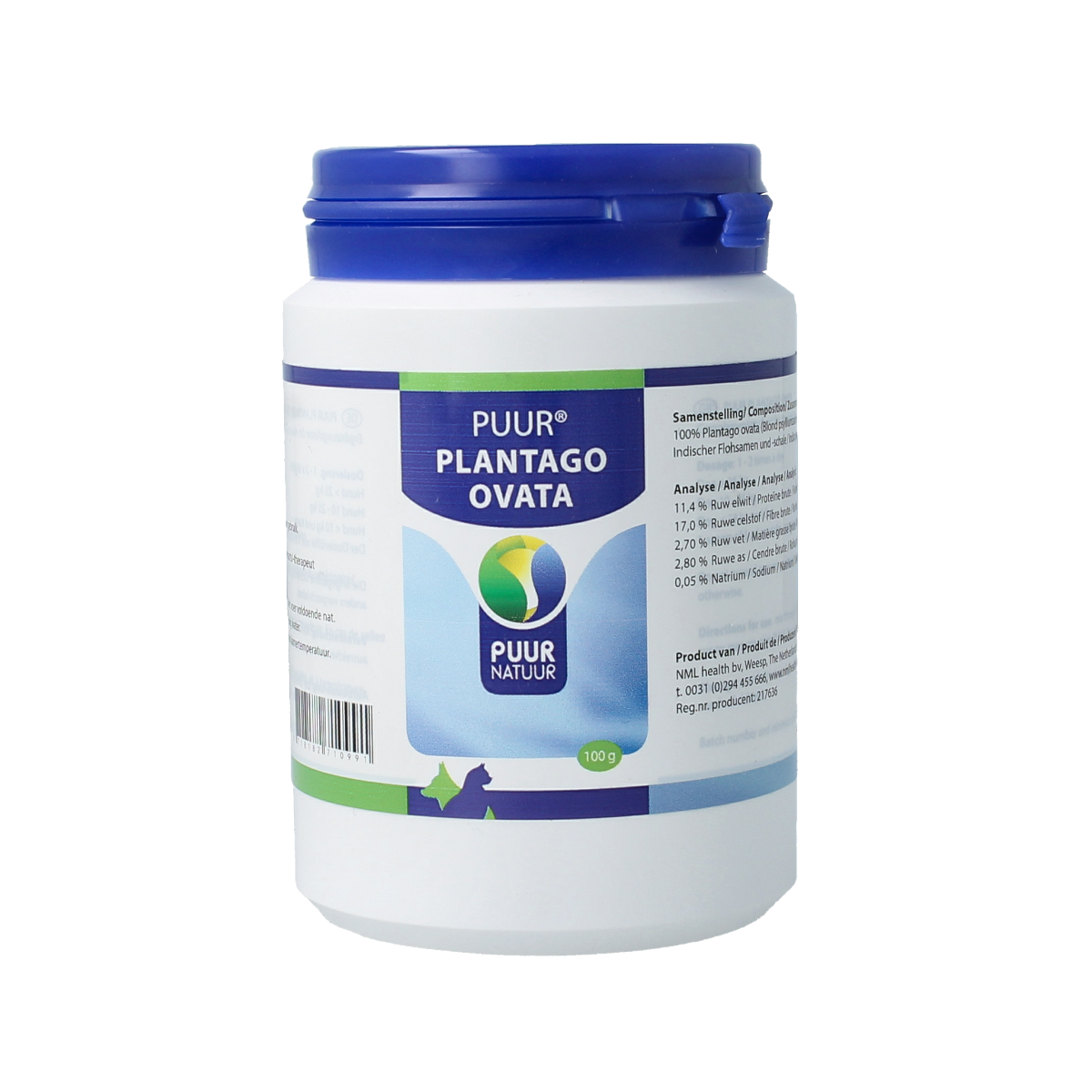 Puur Plantago ovata hond kat 100.00 Gram