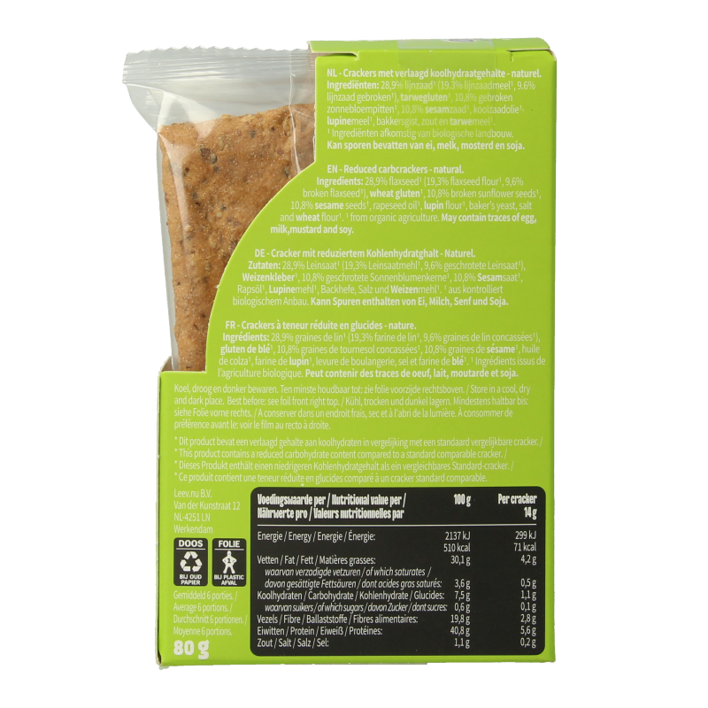 Leev Qrackers lowcarb 3 x 2 stuks bio 80 Gram