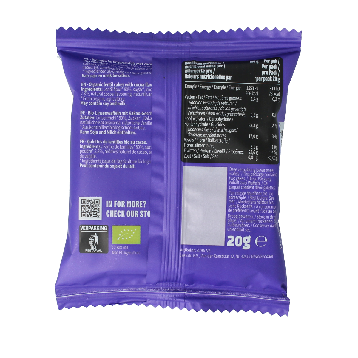 Leev Lovely lentil cakes cacao bio 20.00 Gram