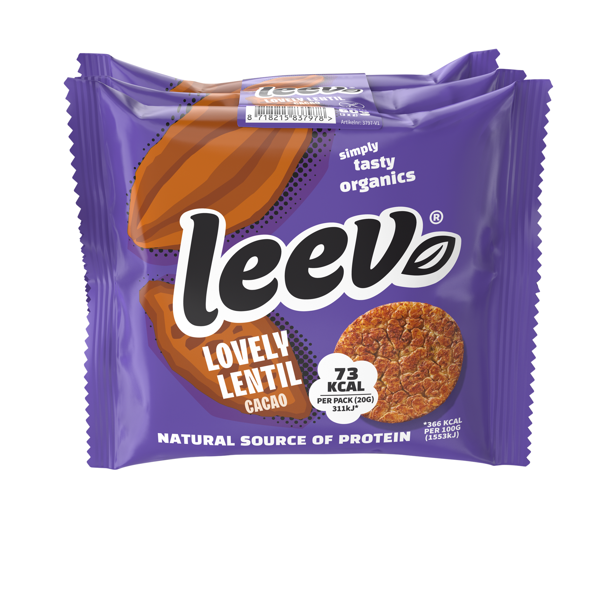 Leev Lovely lentil cakes cacao bio 60.00 Gram