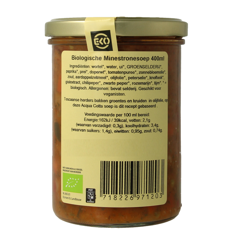 Kleinstesoepfabriek Acqua cotta Toscaanse minestronesoep bio 400 Milliliter