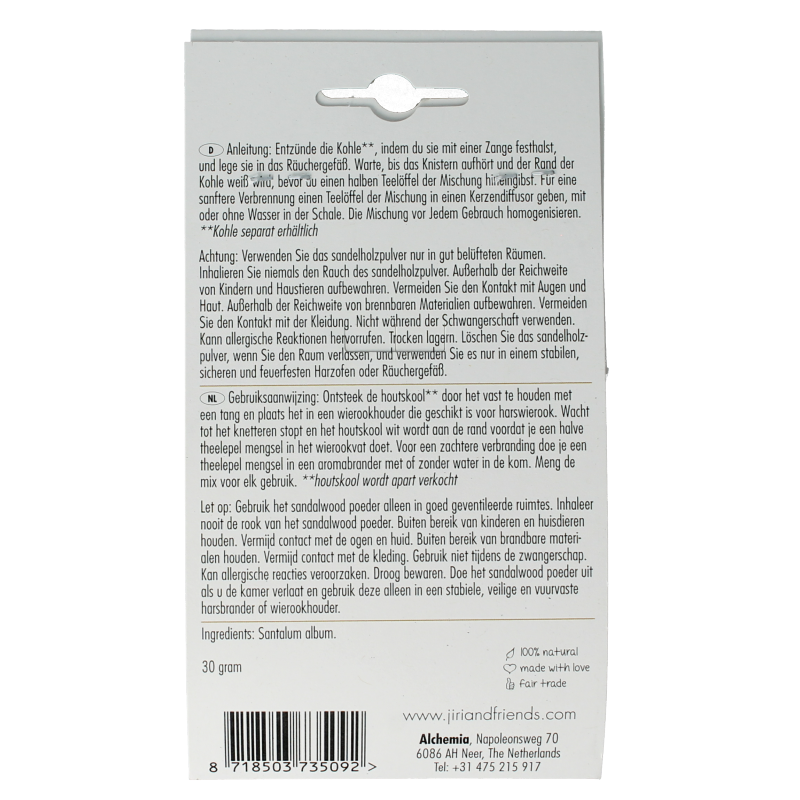 Jiri & Friends Harswierook sandalwood powder 30 Gram