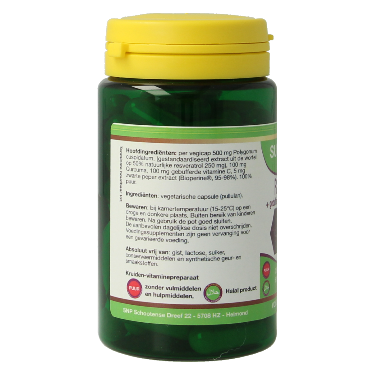 SNP Resveratrol curcuma gebufferd vit C bioperine puur 60.00 Vegetarische capsules