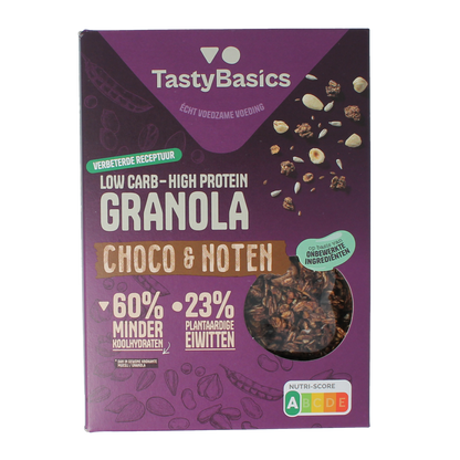 TastyBasics Less carb-high protein granola choco en noten 350.00 Gram