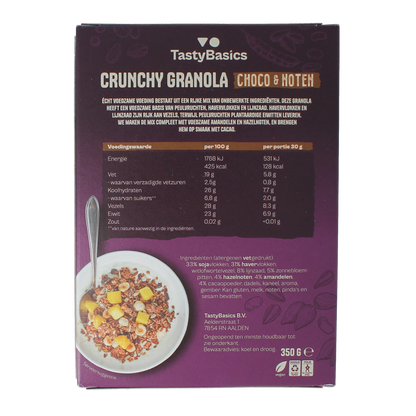 TastyBasics Less carb-high protein granola choco en noten 350.00 Gram
