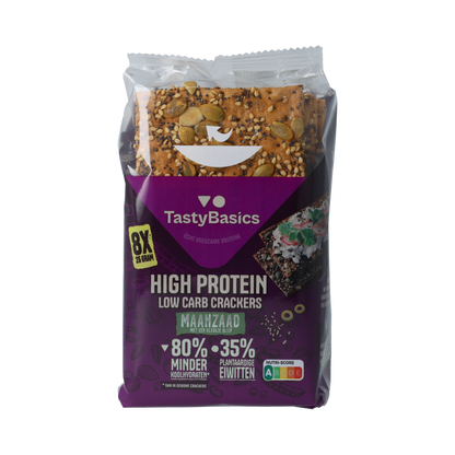 TastyBasics Less carb-high protein crackers maanzaad 200.00 Gram