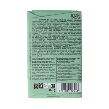 Urban Cacao Matcha framboos 140.00 Gram