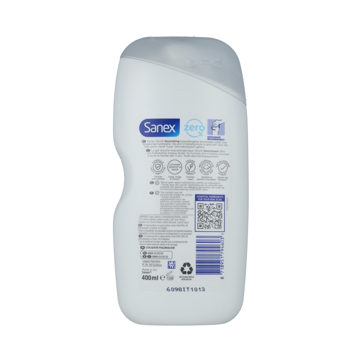 Sanex Douchegel zero% droge huid 400.00 Milliliter