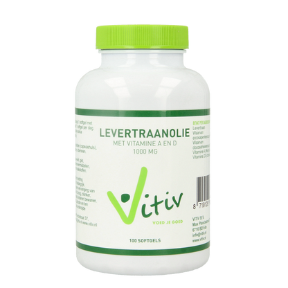 Vitiv Levertraanolie 1000mg vitamine A D 100.00 Softgels