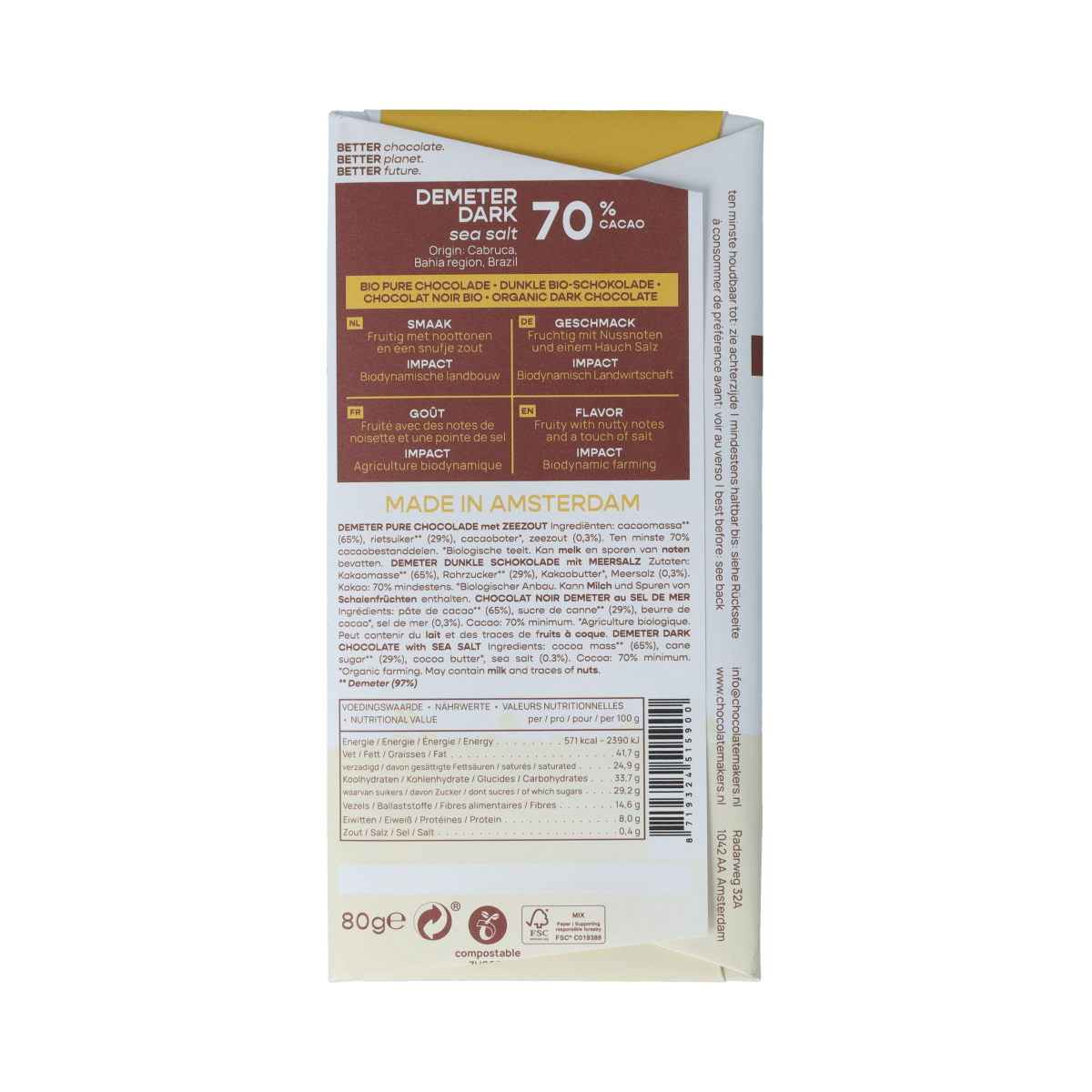Chocolatemakers Brazil 70% puur demeter bio 80.00 Gram
