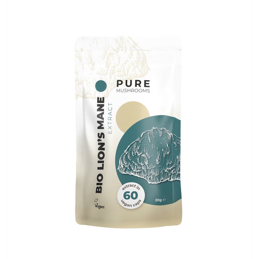 Pure Mushrooms Lion's mane paddenstoelen extract bio 60 Vegetarische capsules