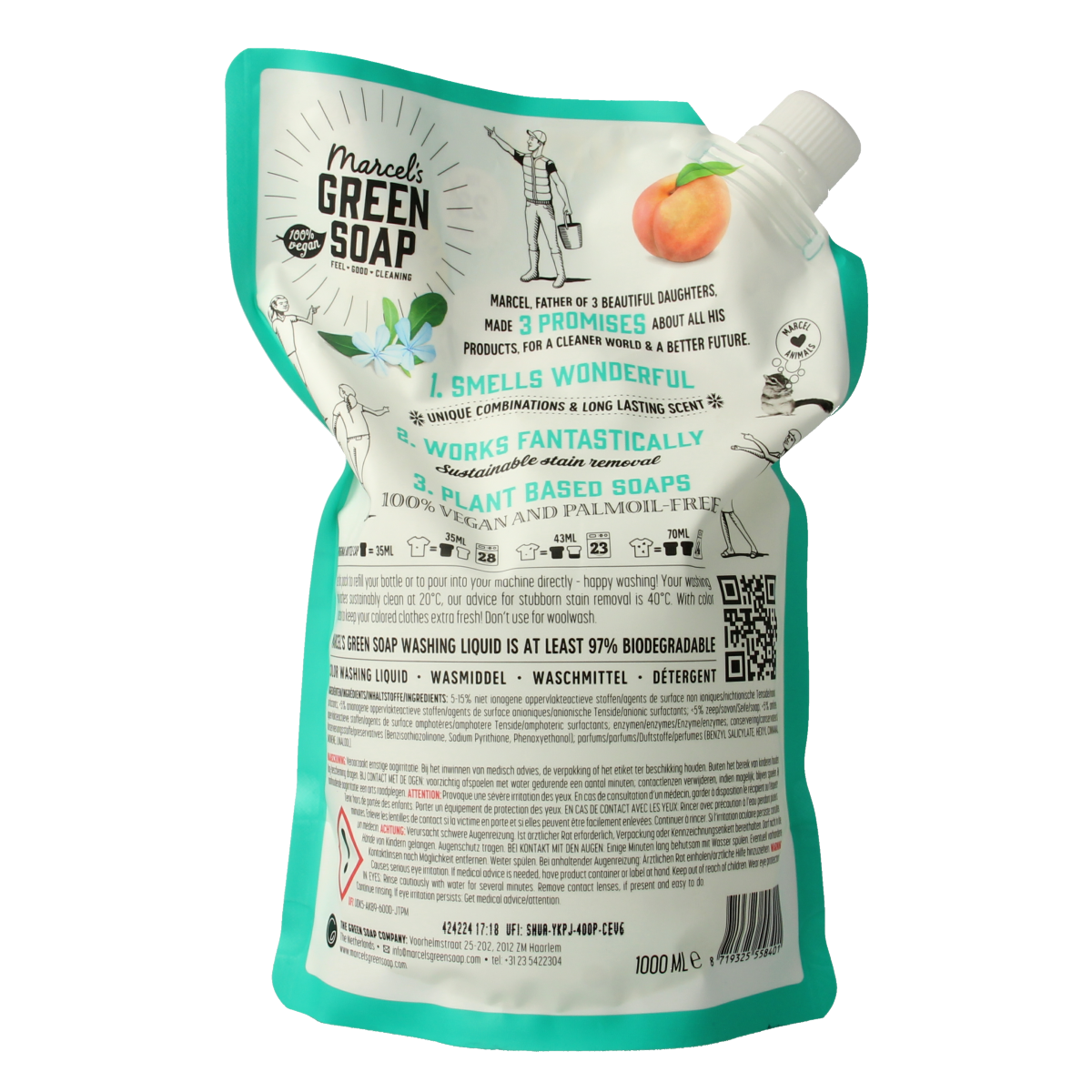 Marcel's Green Soap Wasmiddel kleur perzik & jasmijn 1.00 Liter