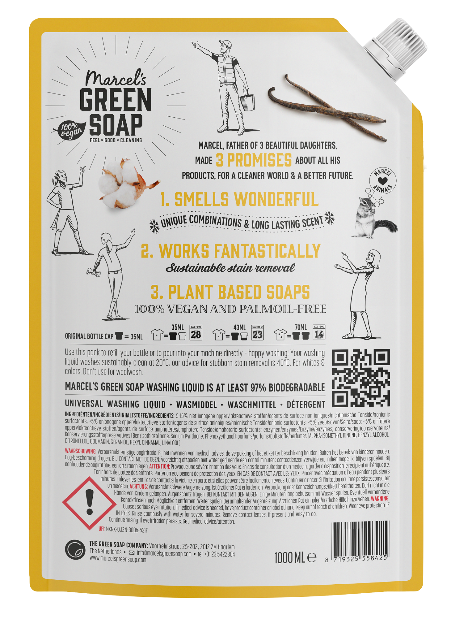 Marcel's Green Soap Wasmiddel universeel vanille & katoen navulling 1 Liter