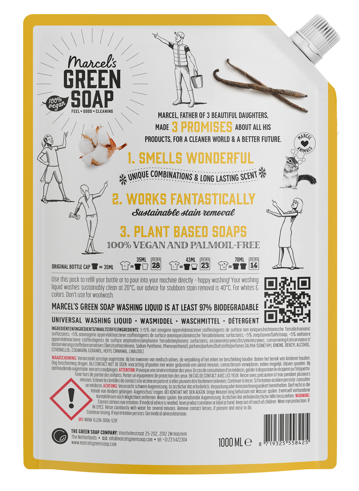 Marcel's Green Soap Wasmiddel universeel vanille & katoen navulling 1.00 Liter
