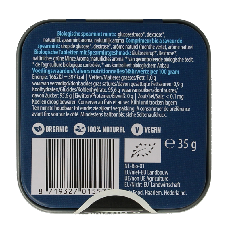 Max mints Spearmint blikje vierkant bio 35 Gram