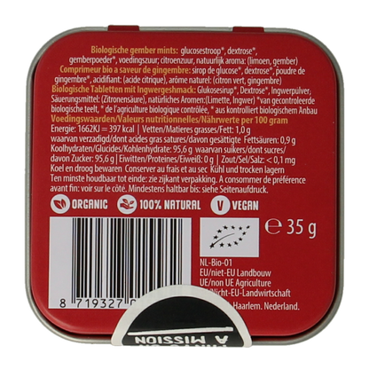 Max mints Ginger blikje vierkant bio 35 Gram