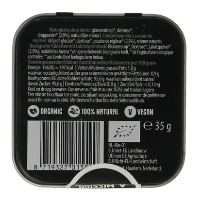 Max mints Liquorice blikje vierkant bio 35 Gram