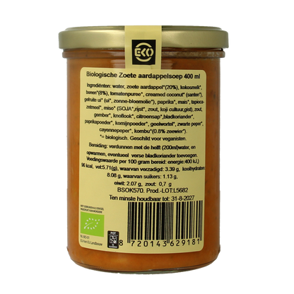 Kleinstesoepfabriek Zoete aardappelsoep met lokale bonen en kombu bio 400 Milliliter
