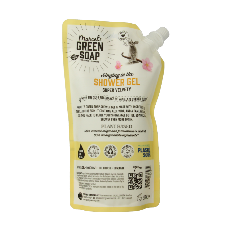Marcel's Green Soap Showergel vanille & kersenbloesem navulling 500 Milliliter