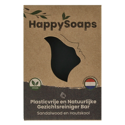 Happysoaps Gezichtsreiniger bar houtskool en sandelwood 70 Gram
