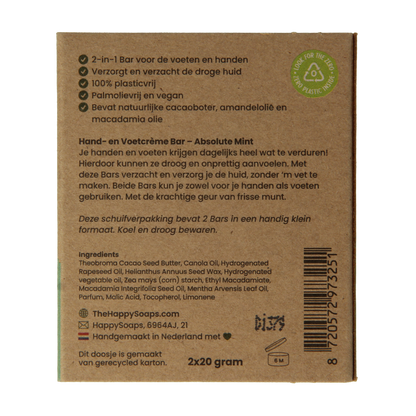 Happysoaps Hand & voetcreme bar absolute mint 40 Gram