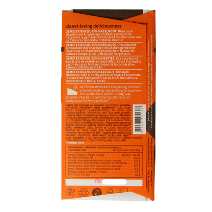 Chocolatemakers Brazil hazelnoot 65% puur demeter bio 80 Gram