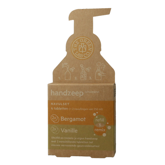 The Green Lab Co Handzeep navulset bergamot & vanille 4 Stuks