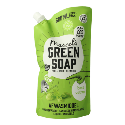 Marcel's Green Soap Afwasmiddel basilicum & vertivert gras navulling 500 Milliliter