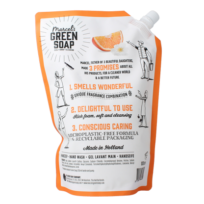Marcel's Green Soap Handzeep sinaasappel & jasmijn navulling 1000 Milliliter