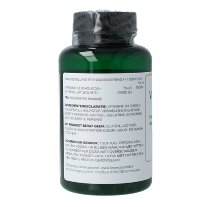 Liever Gezond Vitamine D3 25 mcg jaarrond levenslicht 365.00 Softgels
