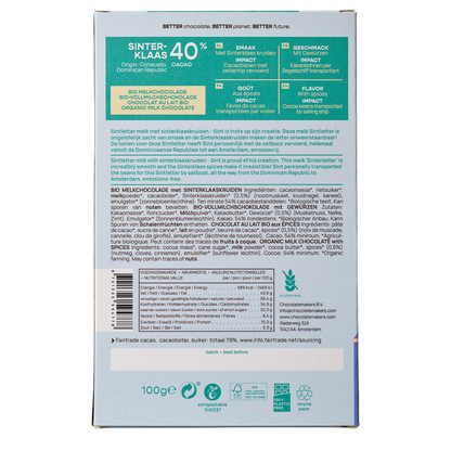 Chocolatemakers Sintletter 40% melk met sinterklaaskruiden bio 100.00 Gram