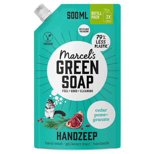 Marcel's Green Soap Handzeep Ceder & Pomegranate Navulling 500.00 Milliliter