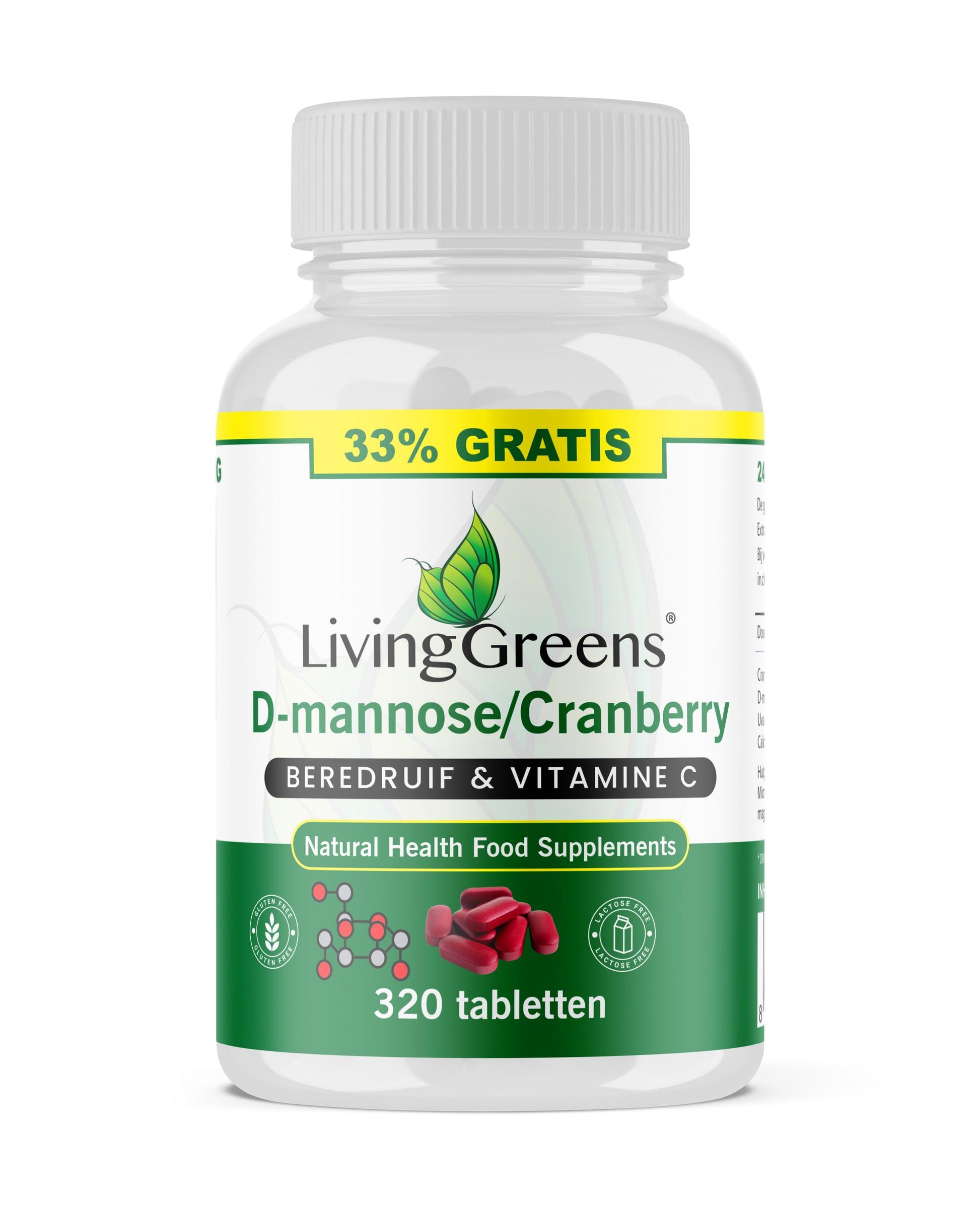 Livinggreens Cranberry D-Mannose voordeelverpakking 320.00 Tabletten