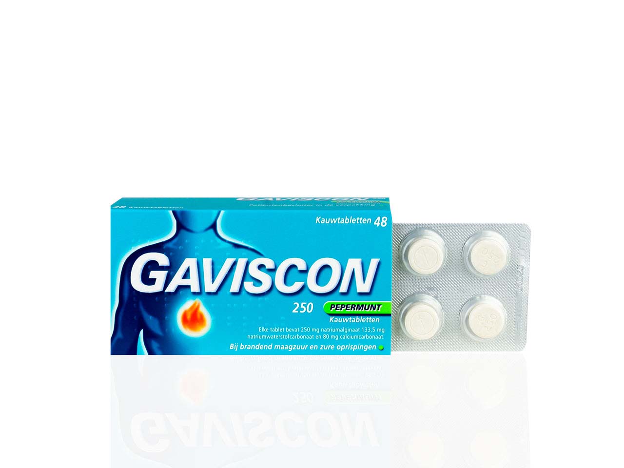 Gaviscon Pepermunt 250 48 Kauwtabletten